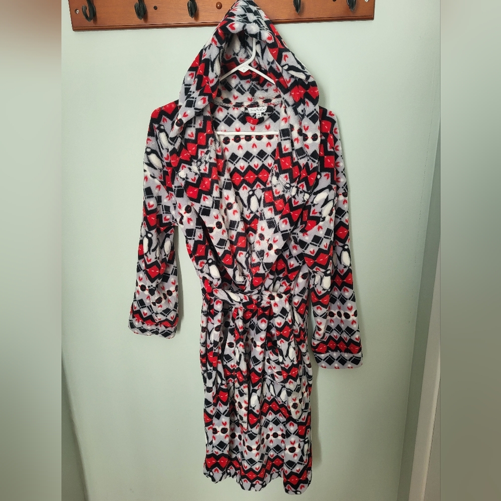 Vera Bradley Women Fleece‎ Cozy Hooded Penguin Winter Robe Pockets Large XL